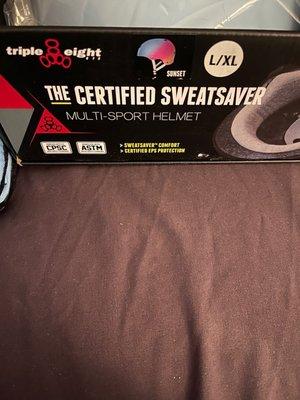 The front of the box my triple 8 sweatsaver helmet came in / color : sunset .