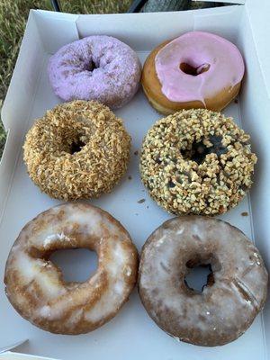 1/2 Dozen (berry powder, berry glaze, toasted coconut, chocolate peanut, sour cream, blueberry glazed)