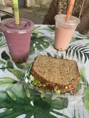 Smoothie with superfood boba and plant based BLT