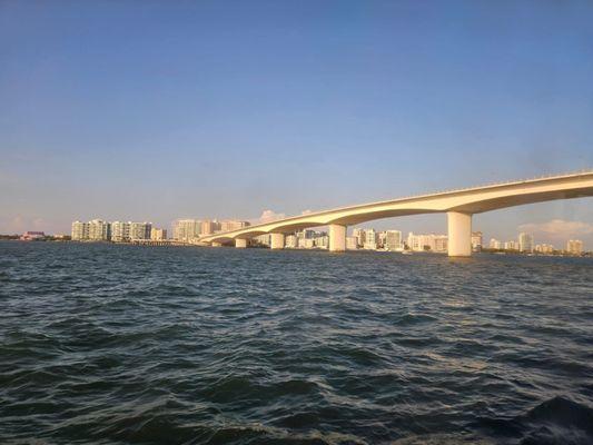 The Ringling Bridge leads to Sarasota in the distance.