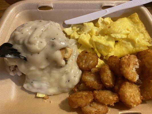 Big country breakfast with sausage gravy