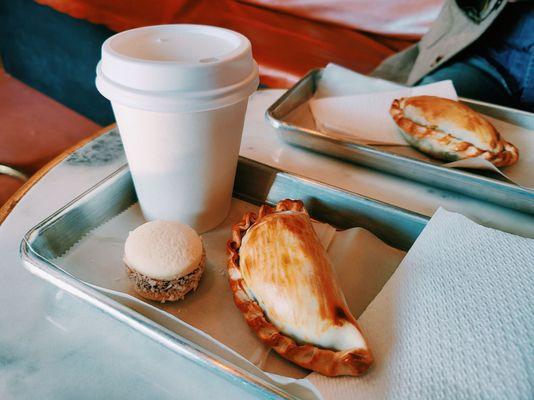 South American inspired empanadas, pastry and cafe con leche