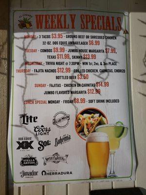 Drinks Menu posted outside