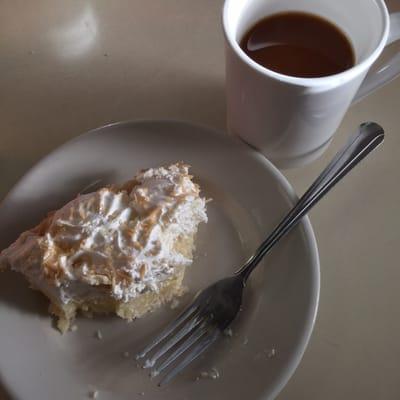 Coconut cream pie and coffee.