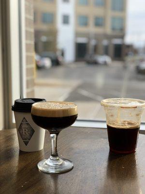 The left two drinks were seasonal. The drink on the right is an espresso soda.