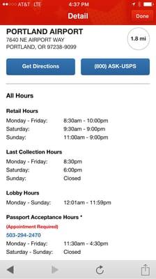 Official Airport Post Office hours