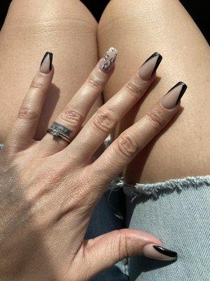 Full set black tip with snake skin accents on ring finger