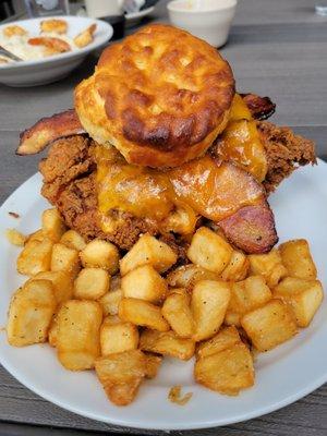 Chicken biscuit with bacon. Beyond overcooked