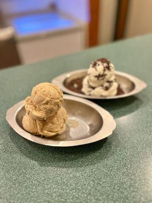 coffee ice cream and vanilla ice cream with sprinkles