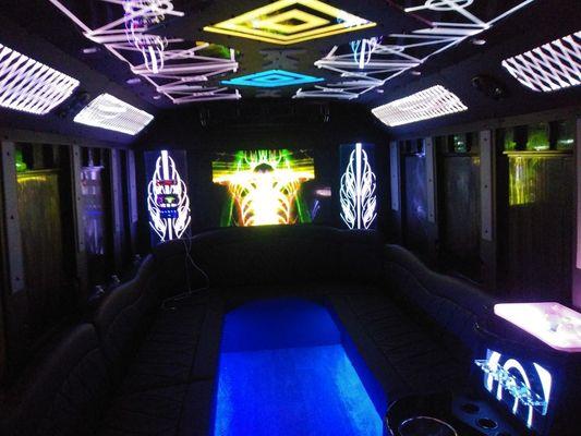 The inside of our new party bus Casper