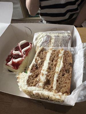 Raspberry cheesecake and carrot cake