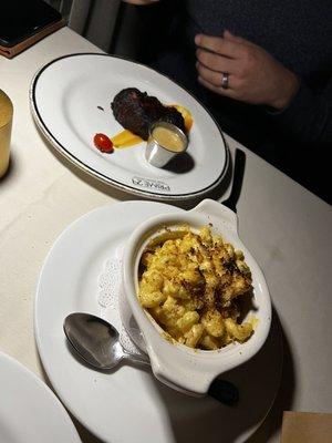 Lobster mac & cheese, steak