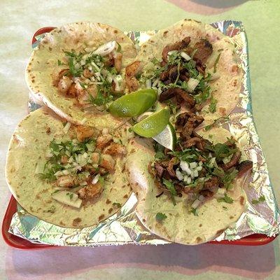 Shrimp and steak street tacos Mexican style