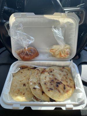 Pupusas Left to right: cheese, chicken, revuelta