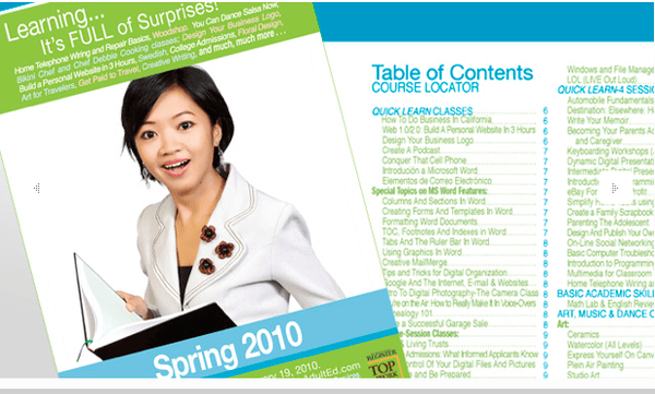 36 page Catalog Book, Graphic Design for Saddleback Community College, Orange County CA