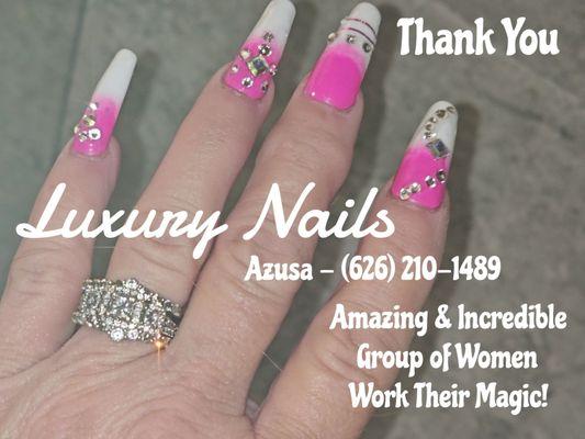 My nails turned out BEAUTIFUL! Luxury Nails in Azusa goes out of their way to satisfy customers.. Everyone who works there is amazing!