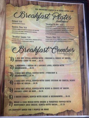 Breakfast plates cont and breakfast combos