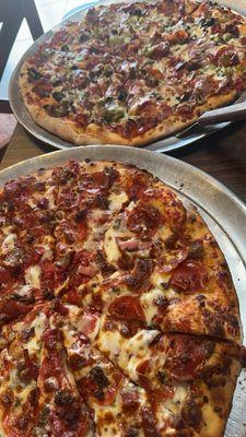 XL meat lovers & chu chu's supreme pizza