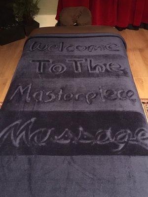 Personalized artwork on fleece is just one of the ways that The Masterpiece Massage raises the bar...Adam Reid LMT