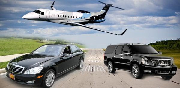 Limo Chief Private Limo Tours: Mercedes S Class & Escalade Platinum Black SUV awaiting For the Private Jet