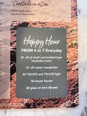 Happy hour menu