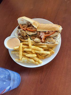 Grilled chicken sandwich with fries