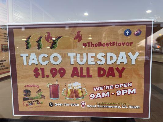 Taco Tuesday $1.99 ALL DAY!