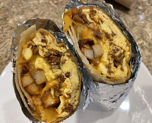 Chorizo, egg, potatoes, and cheese burrito! One of my two favorite places for breakfast burritos in the 85138!