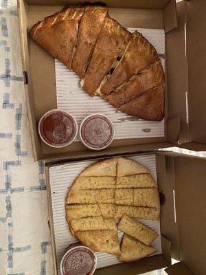 Texas size calzone and breadsticks