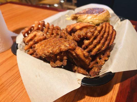 Foxtrot burger and sweet potato fries