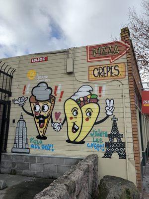 Mural on the block points you to the crepes!!