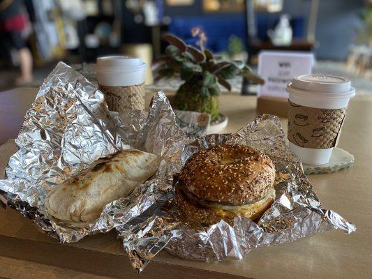 Breakfast burrito and breakfast sandwich