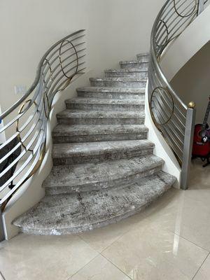 Custom carpet install on staircase.