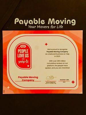 We are happy to announce that we are beloved moving company of 2023.