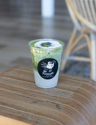 Oogie Boogie   Our classic matcha latte paired with nutty notes of black sesame, topped with fresh black sesame powder.