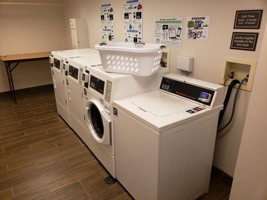 Laundry room on the fourth floor. Pay with debit/ credit card.