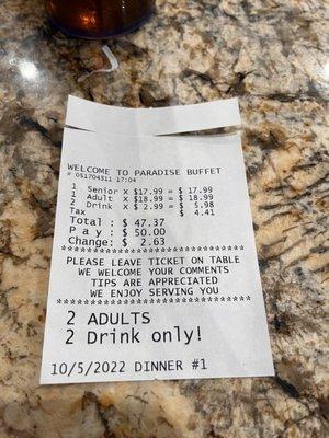 Receipt for two