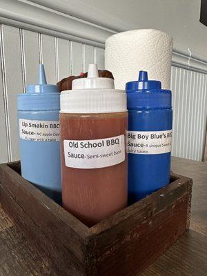 Three great in house made Chefry BBQ Sauces.  The Bigboy Blue is my favorite..