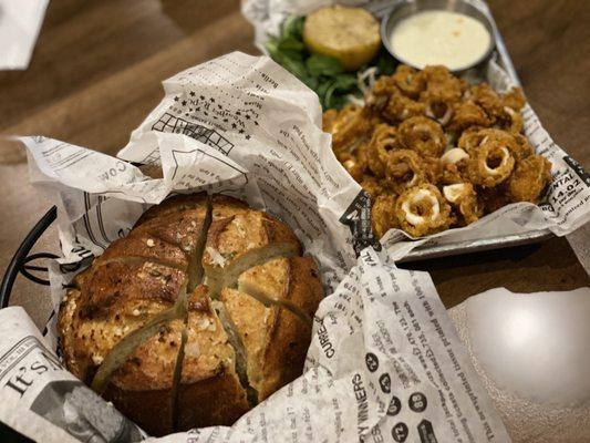 Warm Sourdough Loaf and Local Calamari