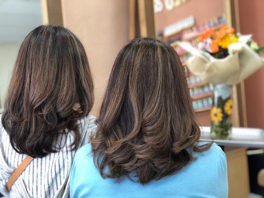 Twin haircuts and highlights done by Lana.