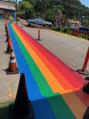 Rainbow walk painted for Aviator Nation with durable professional street paint.