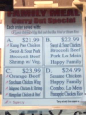 It's a little blurry. Off menu -Family Meals- carry out only