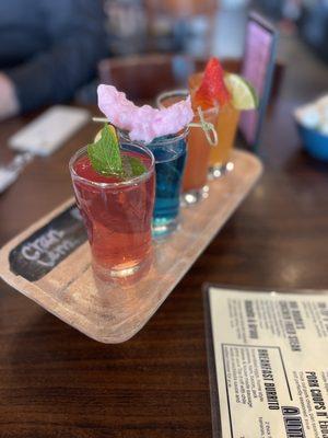 Cranberry lemonade, Cotton Candy, Strawberry Pineapple (Love), Mexican Candy mimosa flight