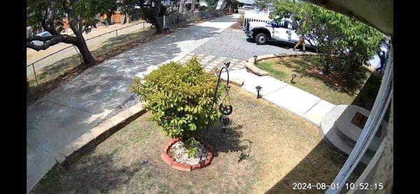 Passenger making himself into my gate leading to my backyard. Driver walking towards fence.