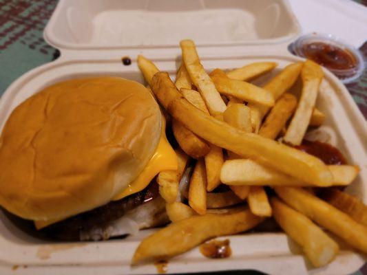 Dinner @H&T Burgers this evening; 2/22/2022 @Windward Mall. 2x, BBQ Hamburgers & FFries for the both of us, before we headed to the Movies.