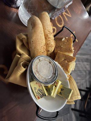 Bread basket with pecan butter