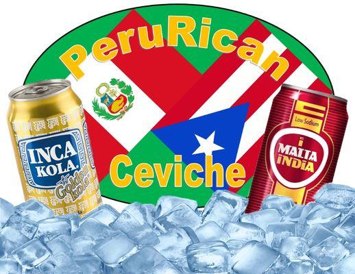 Our Refreshments! Inca Kola & Malta India straight from their country of origin. Enjoy them at PeruRican Ceviche!