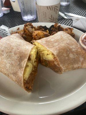 Breakfast burrito and home fries