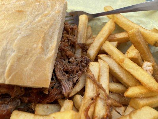 Shredded pork sandwich