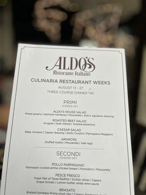 Restaurant week menu